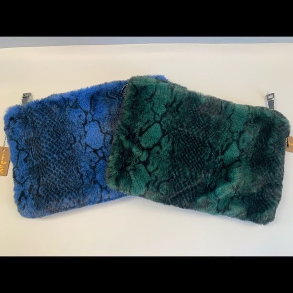 Fur Soft Plush Python Crossbody/Clutch- Style 2 Green/Blk - Picture 9 of 11
